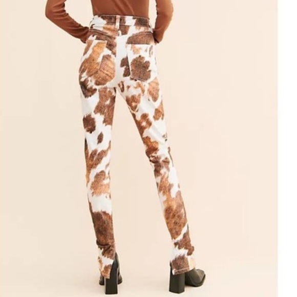 WeWoreWhat Cowhide Stiletto Slit Jeans Brown White Size 29 High Rise Horse Girl - Picture 1 of 7